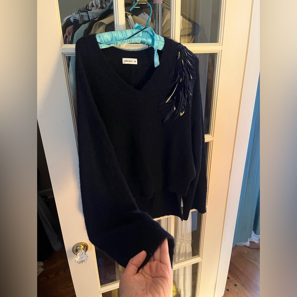 Y2K miss sixty black RARE lip-winged embroidered winged black sweater